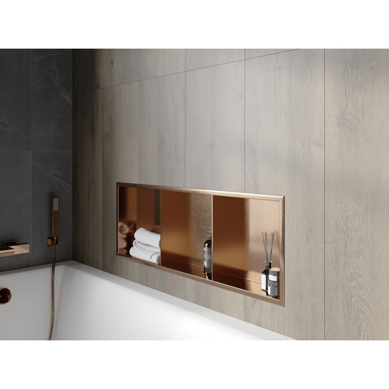 Mexen X-Wall-R recessed shelf with flange and shelf 90 x 30 cm, brushed copper - 19C0903010S