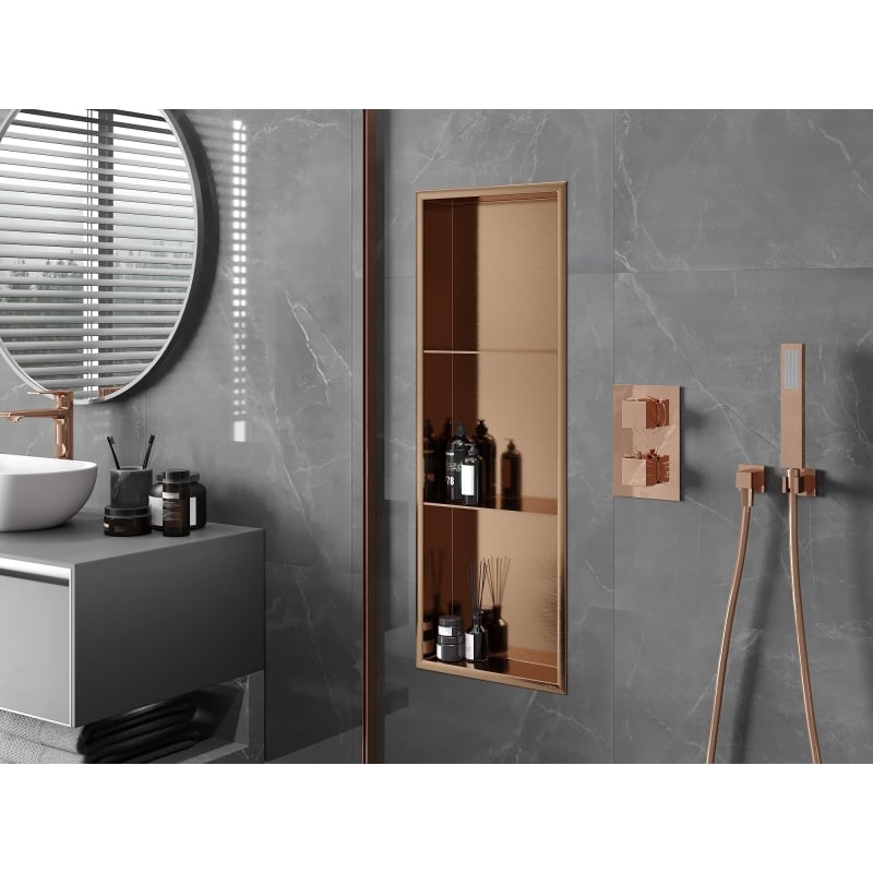 Mexen X-Wall-R nischhylla med fläns och hylla 90 x 30 cm, borstad koppar - 19C0903010S