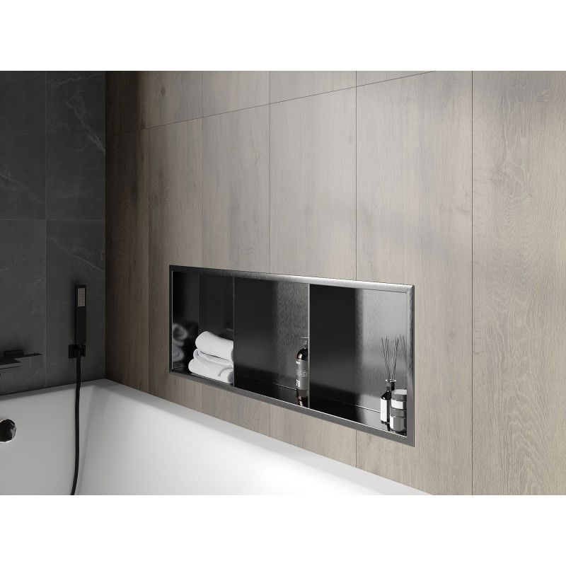 Mexen X-Wall-R étagère encastrable avec bride et étagère 90 x 30 cm, gris canon brossé - 19E0903010S