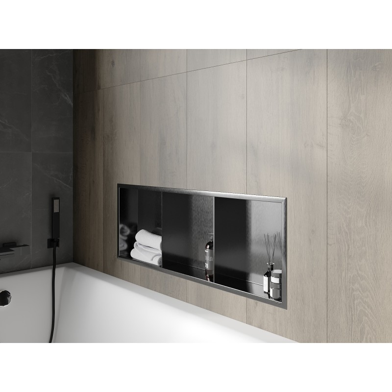 Mexen X-Wall-R nišni polica z obrobo in polico 90 x 30 cm, brušeno pištolo siva - 19E0903010S