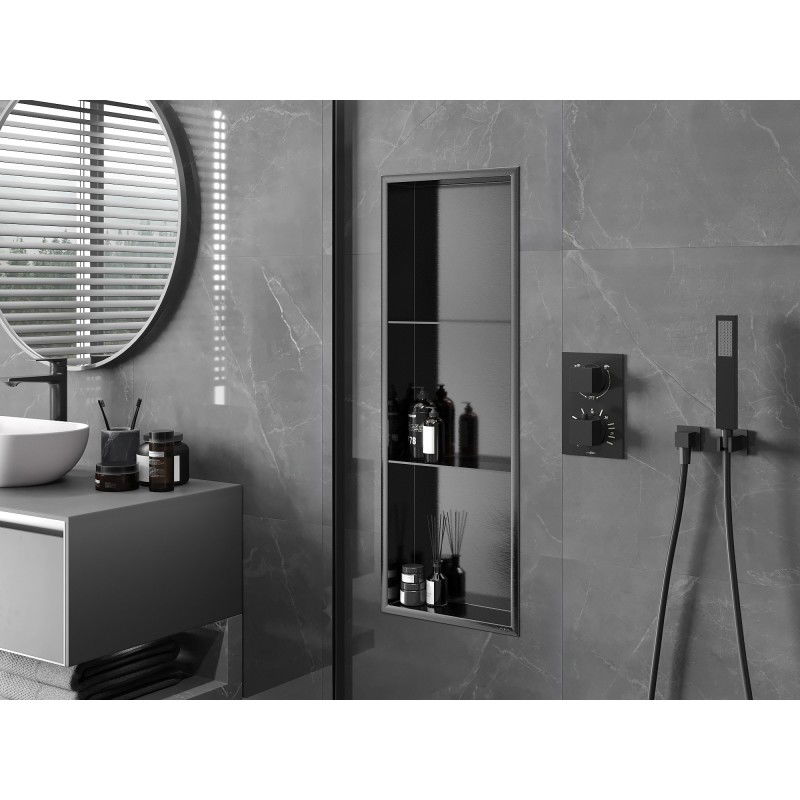 Mexen X-Wall-R étagère encastrable avec bride et étagère 90 x 30 cm, gris canon brossé - 19E0903010S