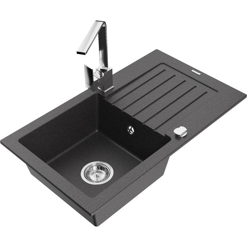 Mexen Pablo fregadero de granito de 1 seno con escurridor y grifo de cocina Rita, negro moteado- 6510-76-670300-00