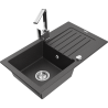 Mexen Pablo granite sink 1-bowl with drainer and Rita kitchen tap, black speckled - 6510-76-670300-00