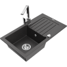 Mexen Pablo Granitspüle 1-Becken mit Abtropffläche und Küchenarmatur Rita, schwarz gesprenkelt- 6510-76-670300-00