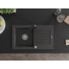 Mexen Pablo Granitspüle 1-beckig mit Abtropffläche und Küchenarmatur Rita, schwarz gesprenkelt- 6510-76-670300-70