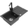 Mexen Pablo 1-bowl granite sink with drainer and Rita kitchen tap, black speckled - 6510-76-670300-70