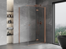 Mexen Mist-F preklopna desna tuš kabina 110 x 70 cm, prozirna, brušena bakar - 8A6T-110-070-65-00-P