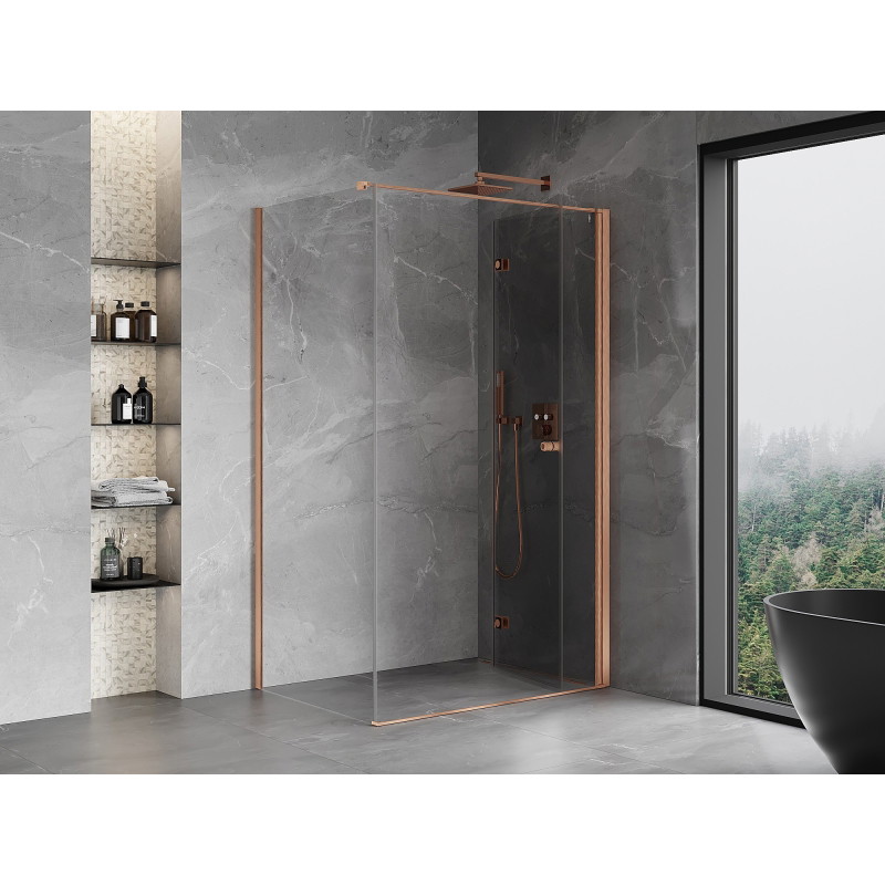 Mexen Mist-F kokkupandav dušinurk paremal 85 x 80 cm, läbipaistev, harjatud vask - 8A6T-085-080-65-00-P