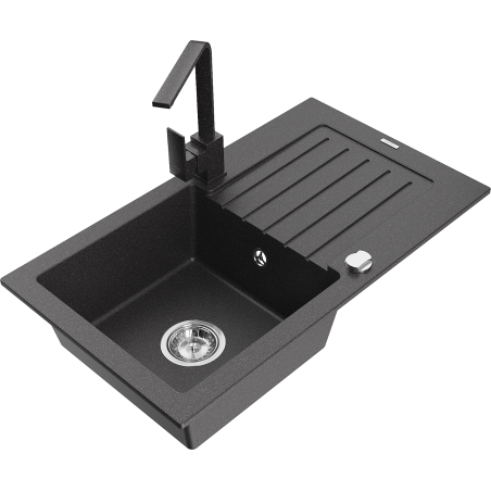 Mexen Pablo granite sink 1-bowl with drainer and Rita kitchen tap, black speckled- 6510-76-670300-76