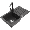 Mexen Pablo granite sink 1-bowl with drainer and Rita kitchen tap, black speckled- 6510-76-670300-76