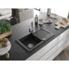 Mexen Pablo 1-Bowl Granite Sink with Drainer and Rita Kitchen Tap, Black - 6510-77-670300-00