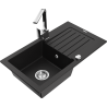 Mexen Pablo 1-Bowl Granite Sink with Drainer and Rita Kitchen Tap, Black - 6510-77-670300-00