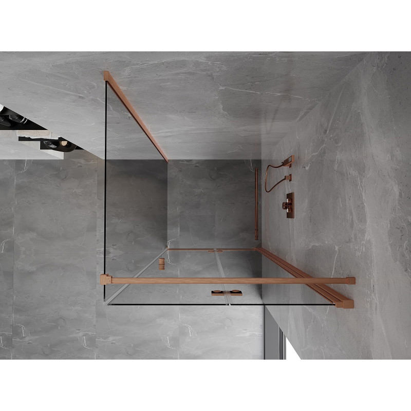 Mexen Mist-F kokkupandav dušinurk parempoolne 90 x 90 cm, läbipaistev, harjatud vask - 8A6T-090-090-65-00-P