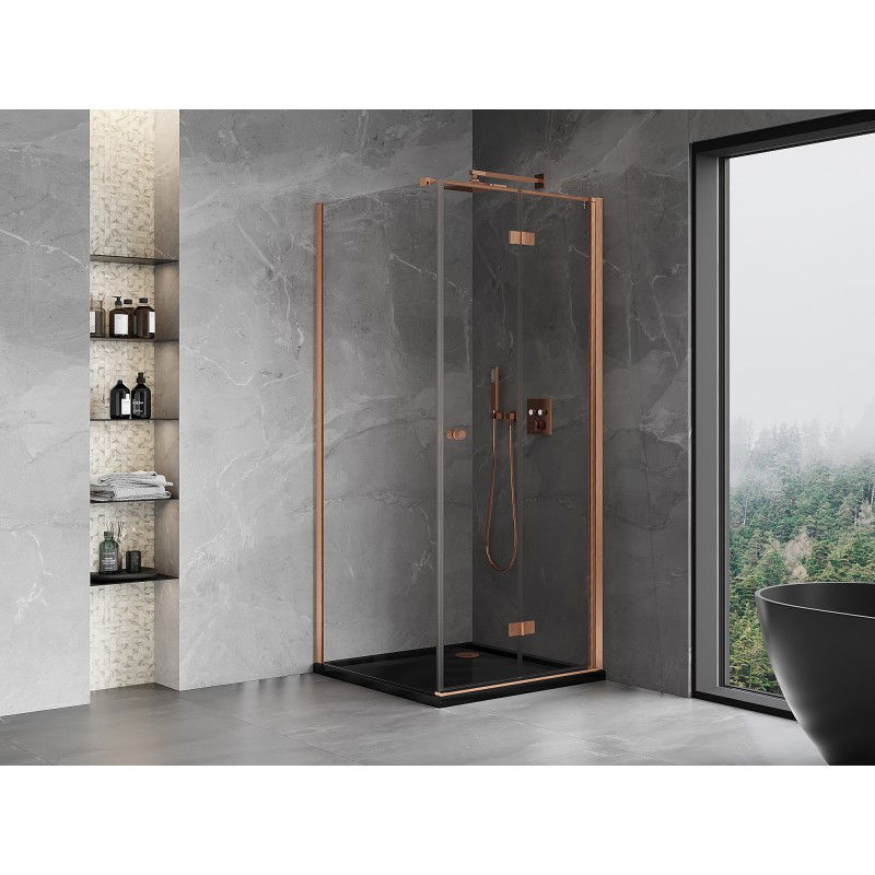 Mexen Mist-F cabina doccia pieghevole destra 90 x 90 cm, trasparente, rame spazzolato - 8A6T-090-090-65-00-P
