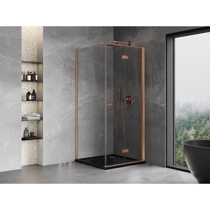 Mexen Mist-F kokkupandav dušinurk parempoolne 90 x 90 cm, läbipaistev, harjatud vask - 8A6T-090-090-65-00-P