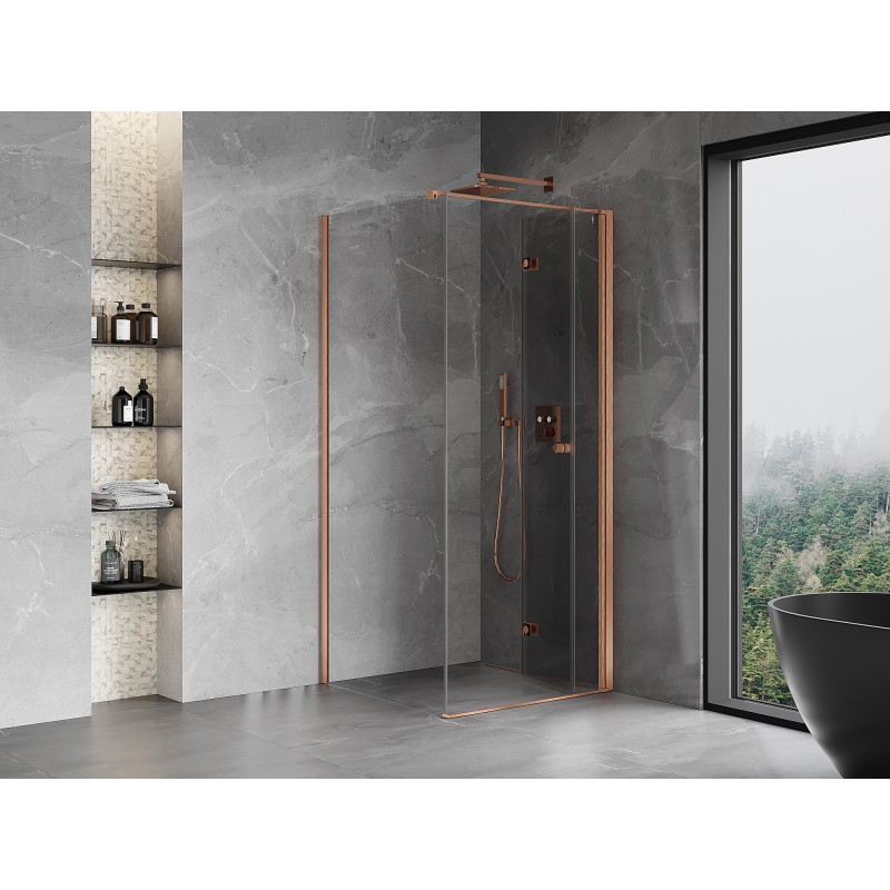Mexen Mist-F kokkupandav dušinurk parempoolne 90 x 90 cm, läbipaistev, harjatud vask - 8A6T-090-090-65-00-P