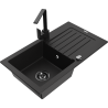 Mexen Pablo 1-bowl granite kitchen sink with drainer and Rita kitchen tap, black - 6510-77-670300-70-B