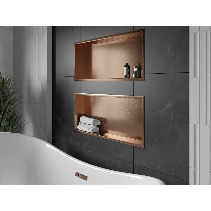 Mexen X-Wall-R Nischenregal mit Flansch 75 x 30 cm, gebürstetes Kupfer - 19C0753010