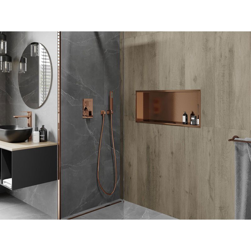 Mexen X-Wall-R recessed shelf with flange 75 x 30 cm, brushed copper - 19C0753010