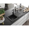 Mexen Pablo 1-bowl granite kitchen sink with drainer and Rita kitchen tap, black - 6510-77-670300-70-B