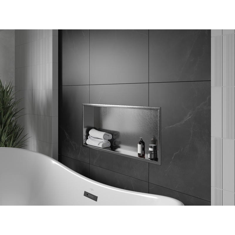 Mexen X-Wall-R inbouwplank met kraag 75 x 30 cm, gepolijst gun grijs - 19E0753010