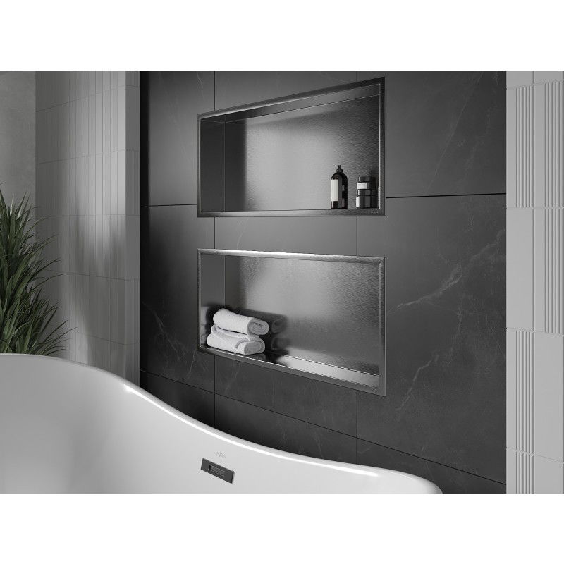 Mexen X-Wall-R recessed shelf with flange 75 x 30 cm, brushed gun grey - 19E0753010