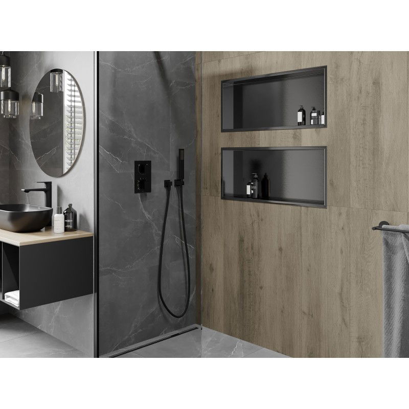 Mexen X-Wall-R Nischenregal mit Flansch 75 x 30 cm, gebürstetes Gun Grey - 19E0753010