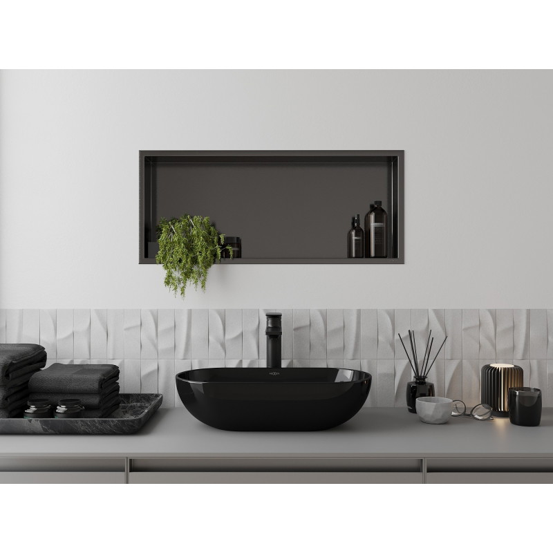 Mexen X-Wall-R inbouwplank met kraag 75 x 30 cm, gepolijst gun grijs - 19E0753010