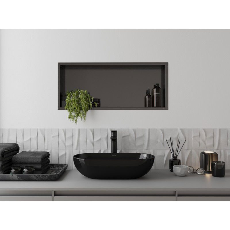 Mexen X-Wall-R recessed shelf with flange 75 x 30 cm, brushed gun grey - 19E0753010