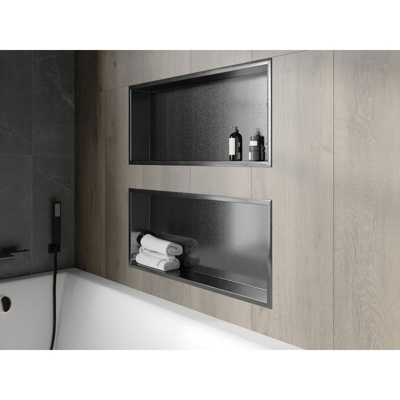Mexen X-Wall-R Nischenregal mit Flansch 75 x 30 cm, gebürstetes Gun Grey - 19E0753010