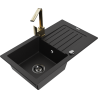 Mexen Pablo granite sink single-bowl with drainer and Rita kitchen tap, black - 6510-77-670300-50-B
