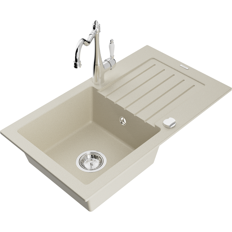Mexen Pablo lavello in granito a 1 vasca con sgocciolatoio e miscelatore cucina Carla, beige - 6510-69-670700-00