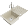 Mexen Pablo évier en granit à 1 bac avec égouttoir et robinet de cuisine Carla, beige - 6510-69-670700-00