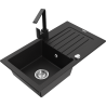 Mexen Pablo single-bowl granite sink with drainer and Rita kitchen tap, black - 6510-77-670300-70