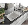 Mexen Elias granite sink 1-bowl with drainer and Rita kitchen tap, white - 6511-20-670300-00