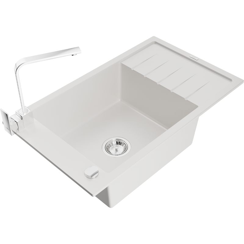 Mexen Elias fregadero de granito de 1 seno con escurridor y grifo de cocina Rita, blanco - 6511-20-670300-00