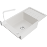 Mexen Elias granite sink 1-bowl with drainer and Rita kitchen tap, white - 6511-20-670300-20