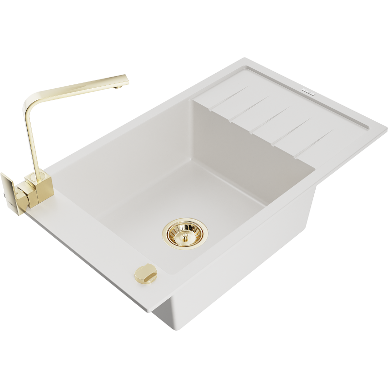 Mexen Elias graniittinen 1-allas pesuallas valutustasolla ja keittiöhanalla Rita, valkoinen - 6511-20-670300-50