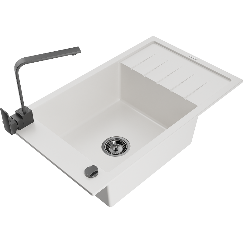 Mexen Elias granitdiskbänk 1-kammare med torkyta och köksblandare Rita, vit - 6511-20-670300-70