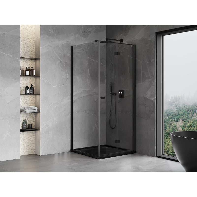 Mexen Mist-F kokkupandav dušinurk parem 75 x 75 cm, läbipaistev, must - 8A6T-075-075-70-00-P