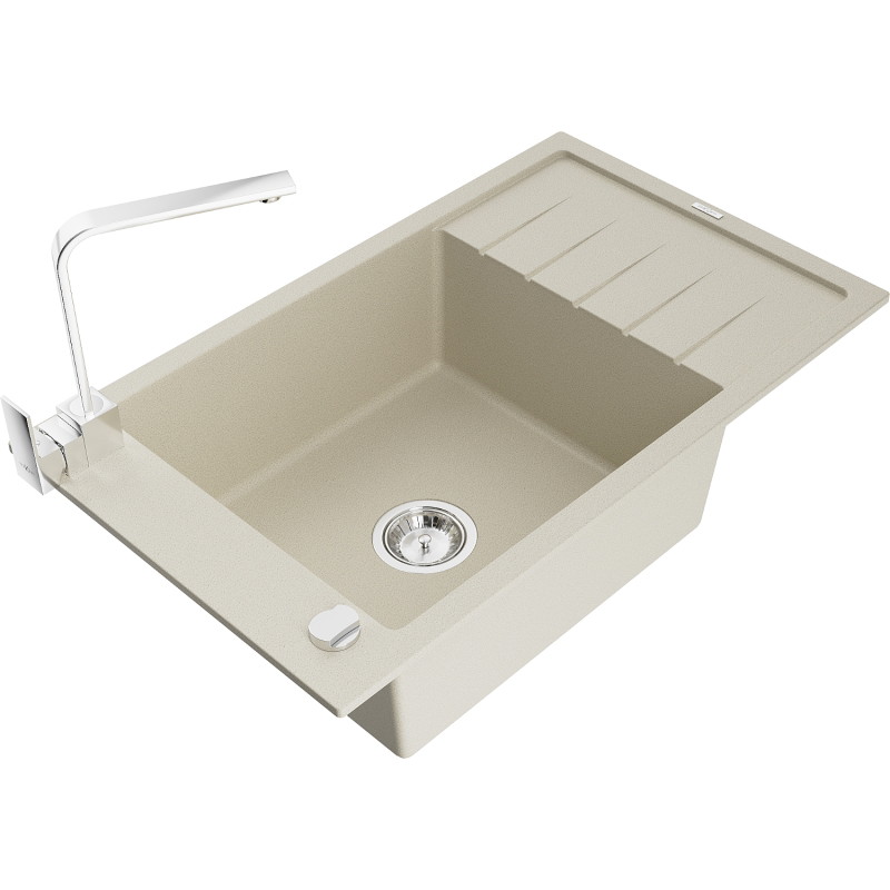 Mexen Elias granieten spoelbak 1-komorige met afdruiprek en keukenmengkraan Rita, beige - 6511-69-670300-00