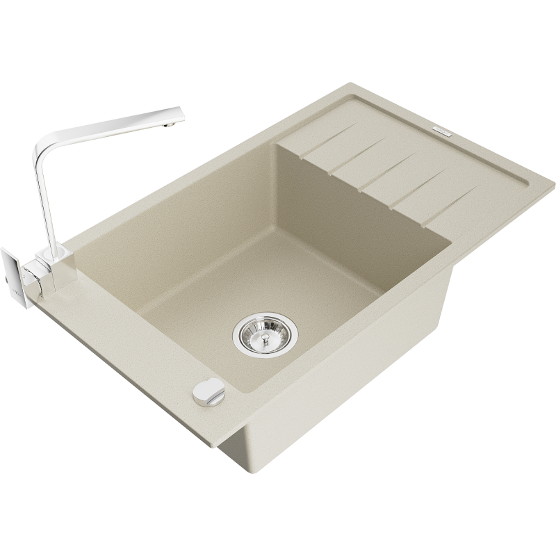 Mexen Elias Granitspüle 1-Becken mit Abtropffläche und Küchenarmatur Rita, beige - 6511-69-670300-00