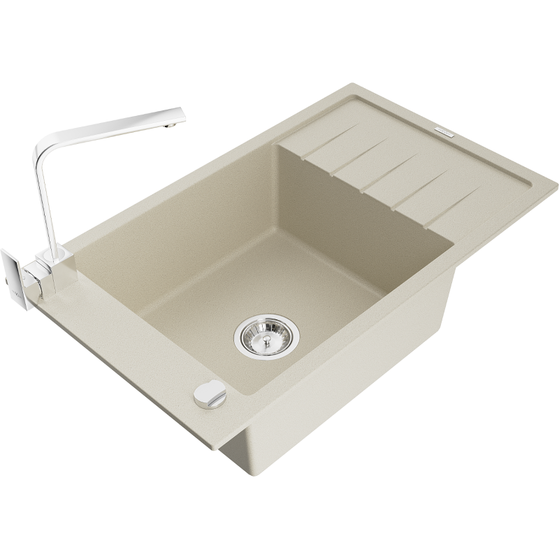 Mexen Elias lava-loiça de granito 1-cuba com escorredor e torneira de cozinha Rita, bege - 6511-69-670300-00