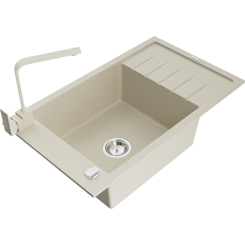 Mexen Elias fregadero de granito de 1 cubeta con escurridor y grifo de cocina Rita, beige - 6511-69-670300-69