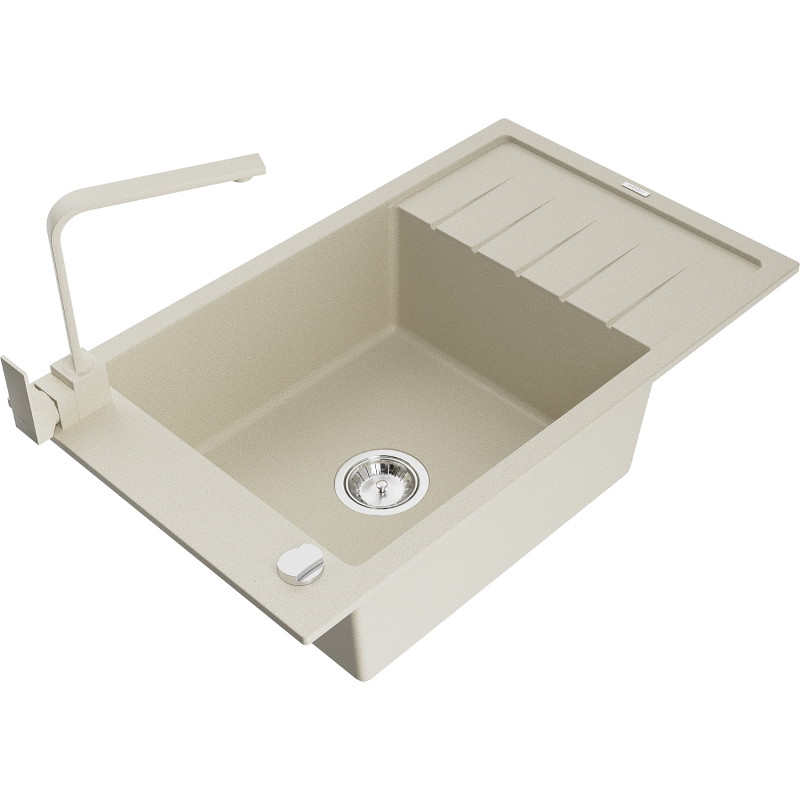 Mexen Elias fregadero de granito de 1 seno con escurridor y grifo de cocina Rita, beige - 6511-69-670300-69
