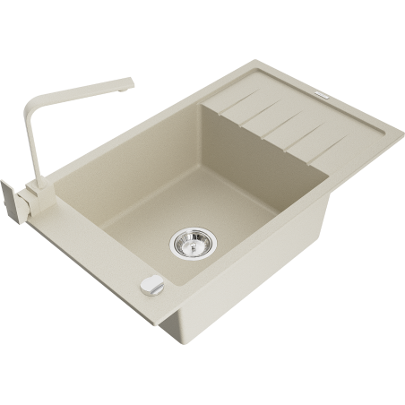 Mexen Elias granitais izlietne ar vienu nodalījumu, noteces paplāti un virtuves jaucējkrānu Rita, bēšs - 6511-69-670300-69