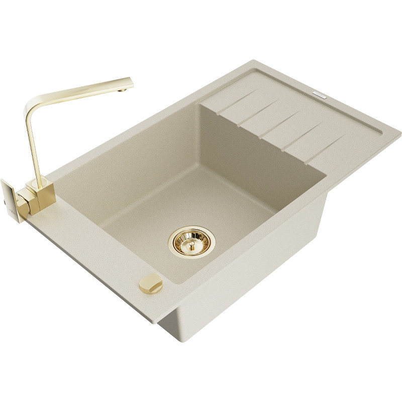 Mexen Elias granitē izlietne ar 1 nodalījumu un noteku un virtuves jaucējkrānu Rita, bēšs - 6511-69-670300-50
