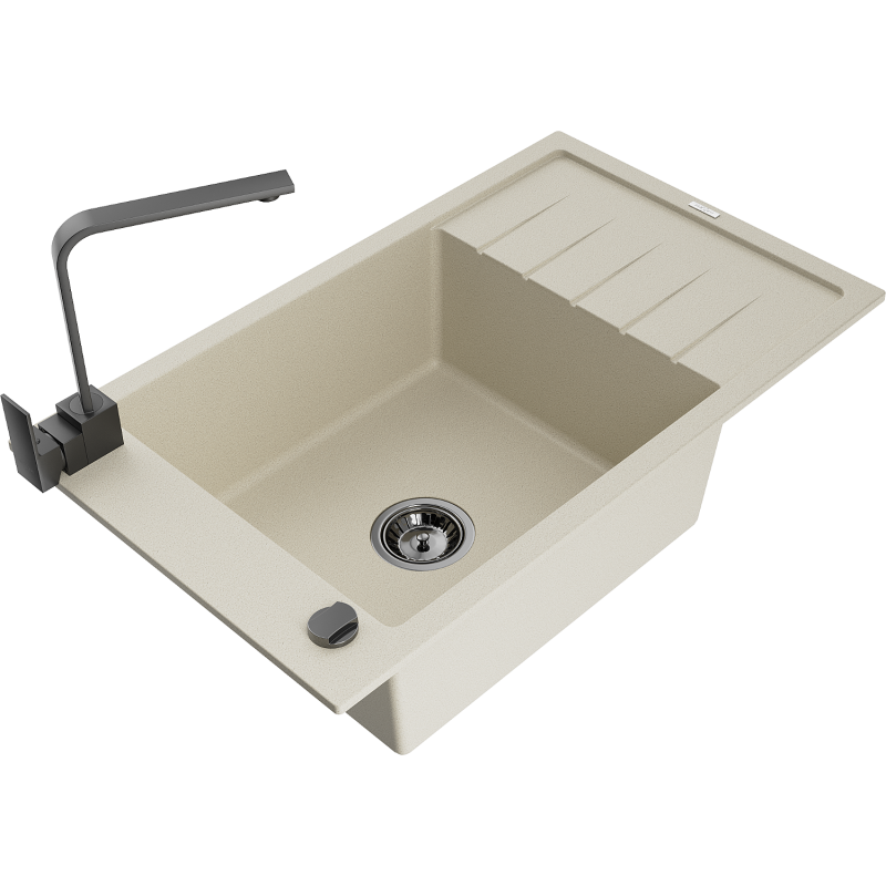 Mexen Elias fregadero de granito de 1 cubeta con escurridor y grifo de cocina Rita, beige - 6511-69-670300-70