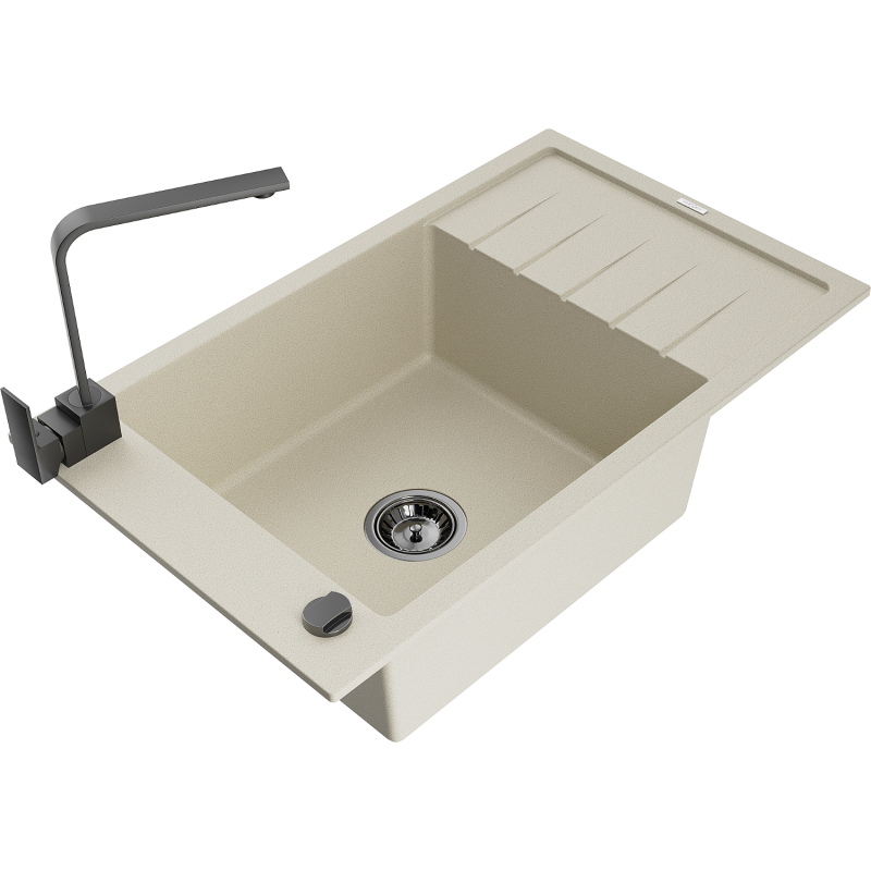 Mexen Elias Granitspüle 1-Becken mit Abtropffläche und Küchenarmatur Rita, beige - 6511-69-670300-70