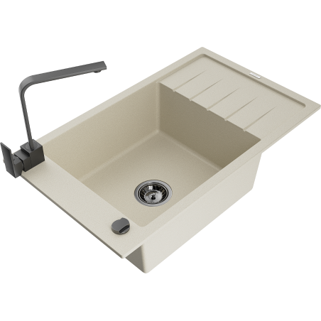 Mexen Elias 1-Bowl Granite Sink with Drainer and Kitchen Faucet Rita, Beige - 6511-69-670300-70